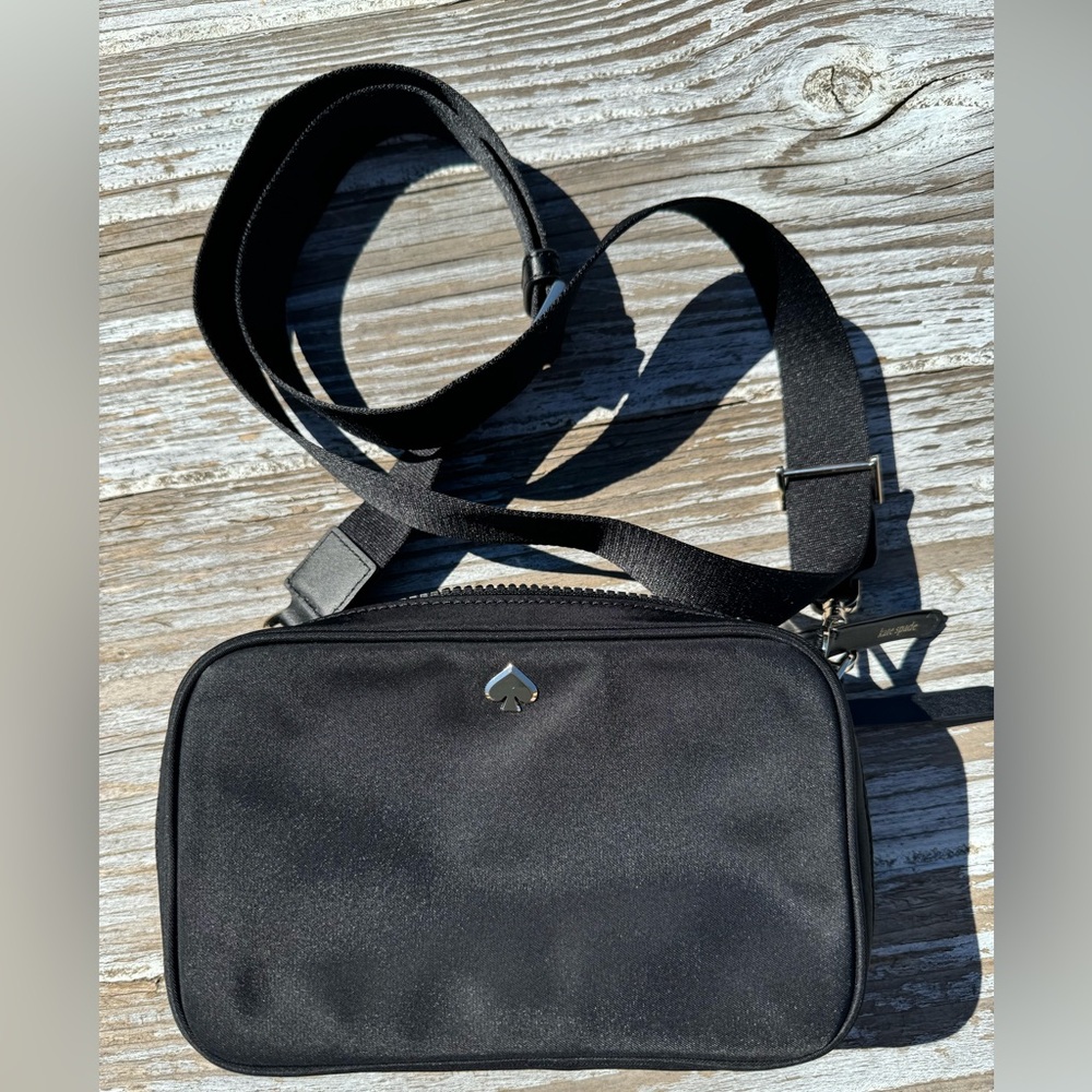 Kate Spade Black Nylon Double zip Camera crossbody bag